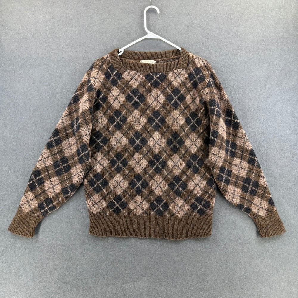 Kandahar Deluxe Vintage Wool Alpaca Argyle Sweater Brown Tan Mens Medium